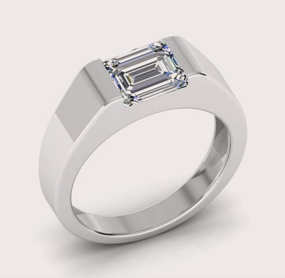 Brilliant Emerald Cut Cubic Zirconia Ring Mens Engagement Rings Christmas Gifts