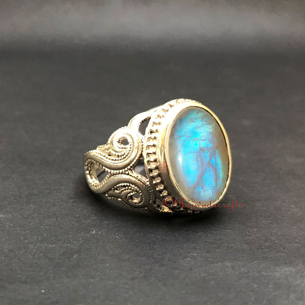 Thumbnail: Rainbow Moonstone Ring June Birthstone Jewelry Moonstone Flashy Ring Natural