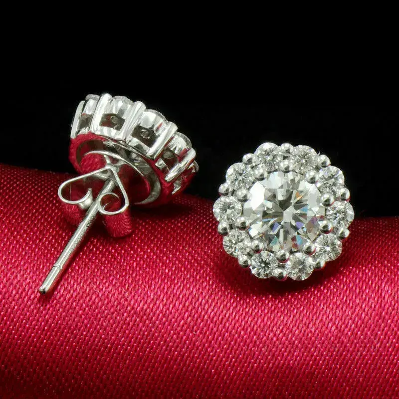 Thumbnail: 3Ct Round Cut Moissanite Halo Earring Women's 925K Silver