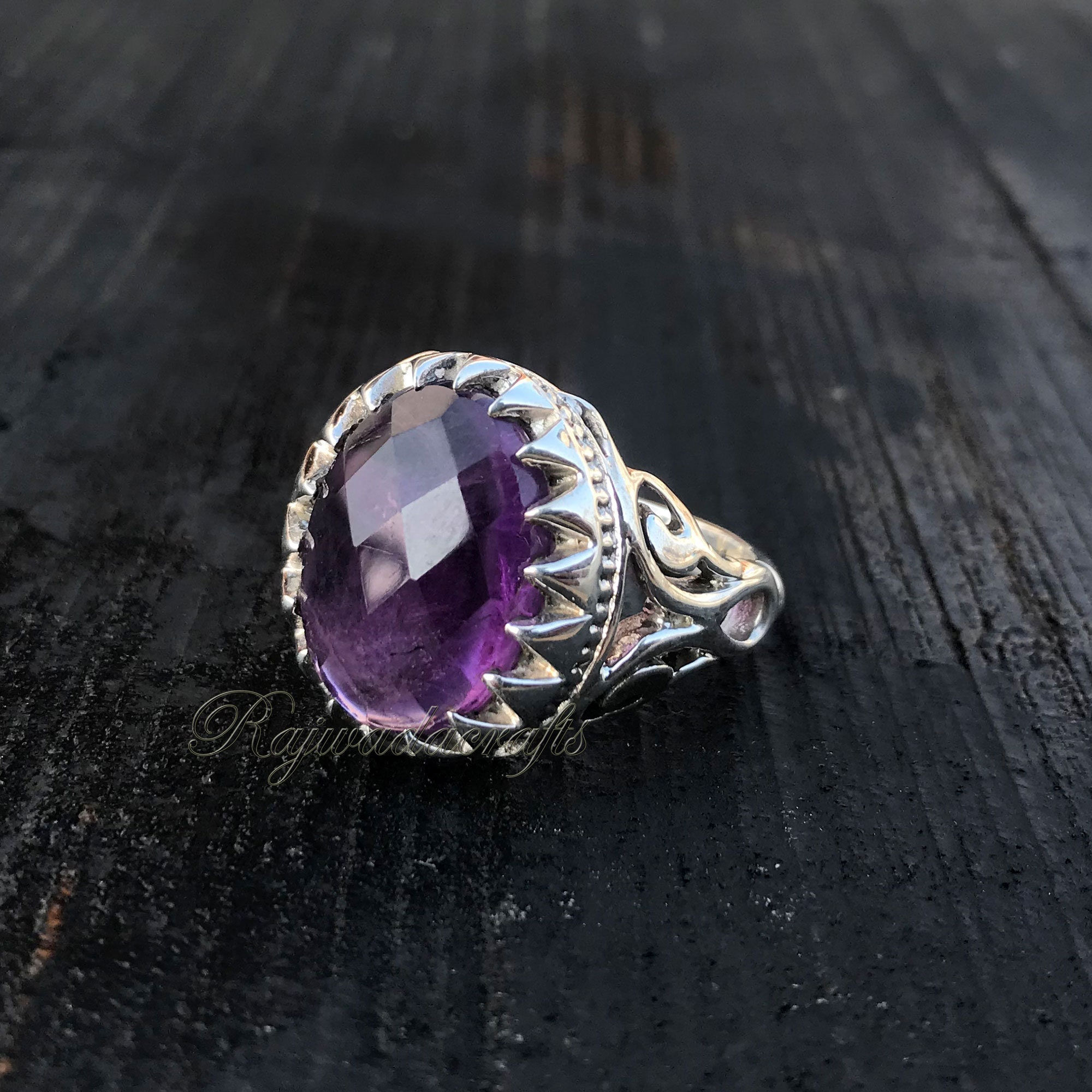 Natural amethyst ring, 925 sterling silver ring, amethyst signet ring, Handmade