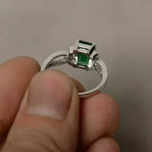 Thumbnail: 3CT Emerald Cut Lab Created Green Emerald Engagement Ring 925K High Polished