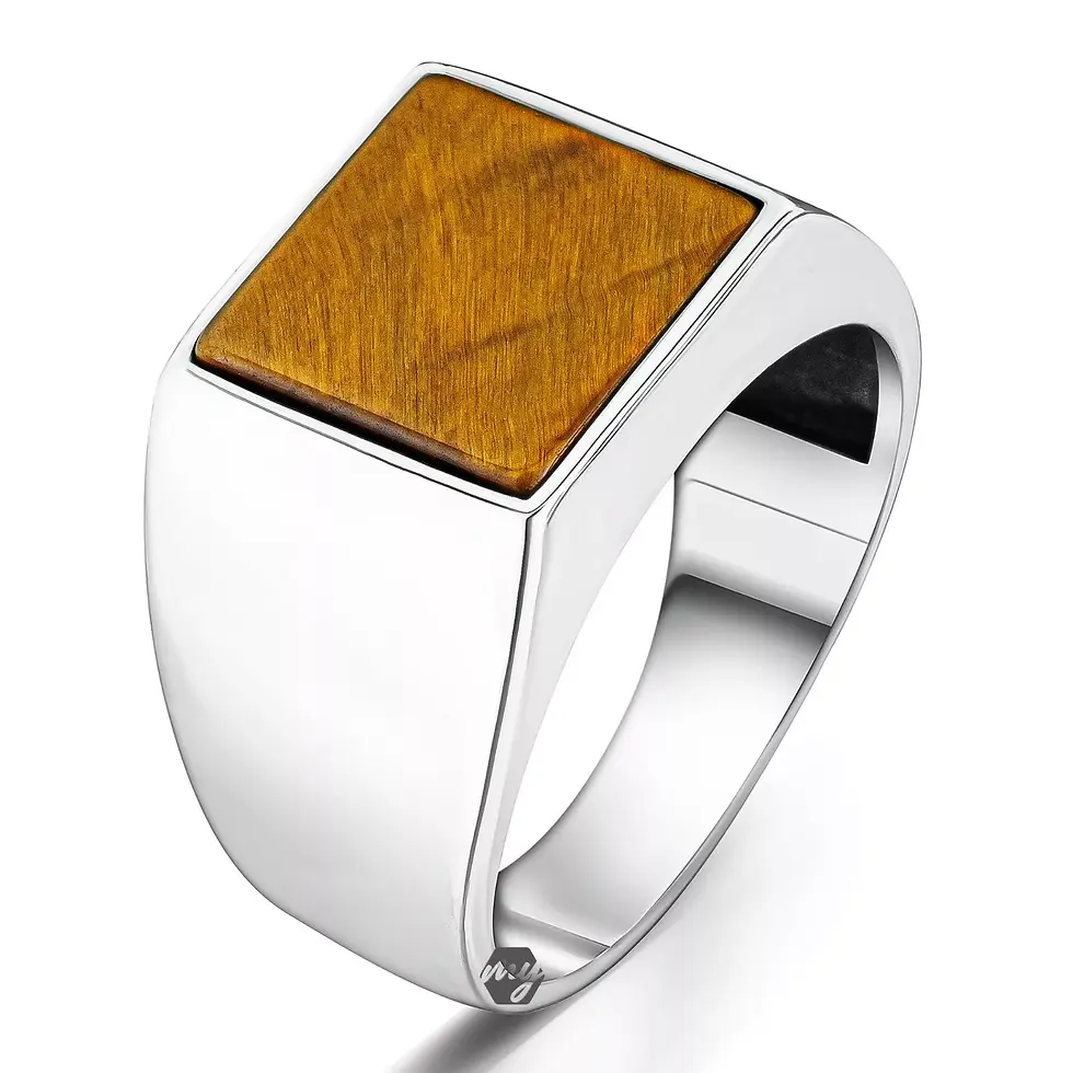 Thumbnail: Solid 925 Sterling Silver Square Tiger's Eye Stone Simple Design Men's Ring