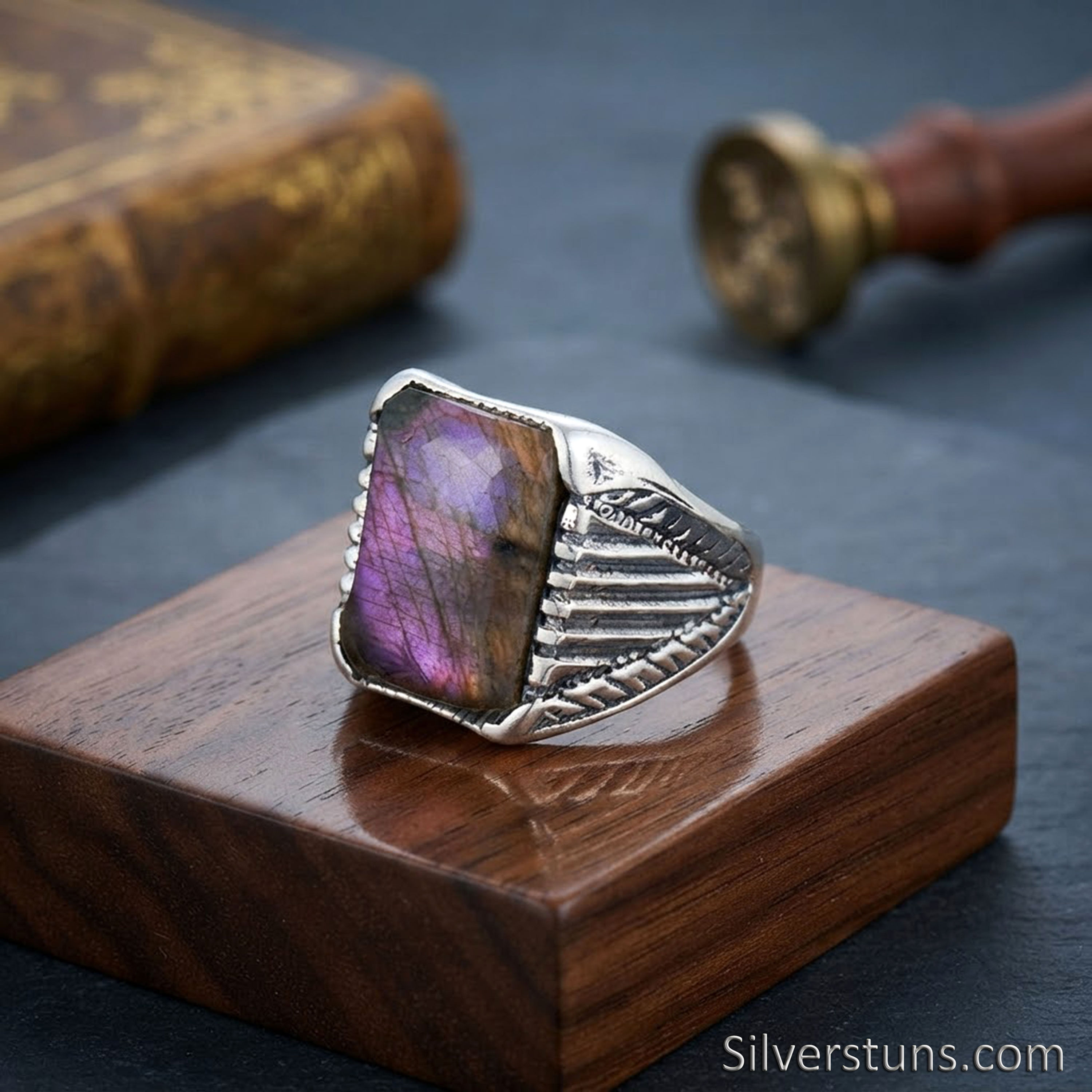 925 Sterling Silver Cushion Purple Gemstone Statement Ring