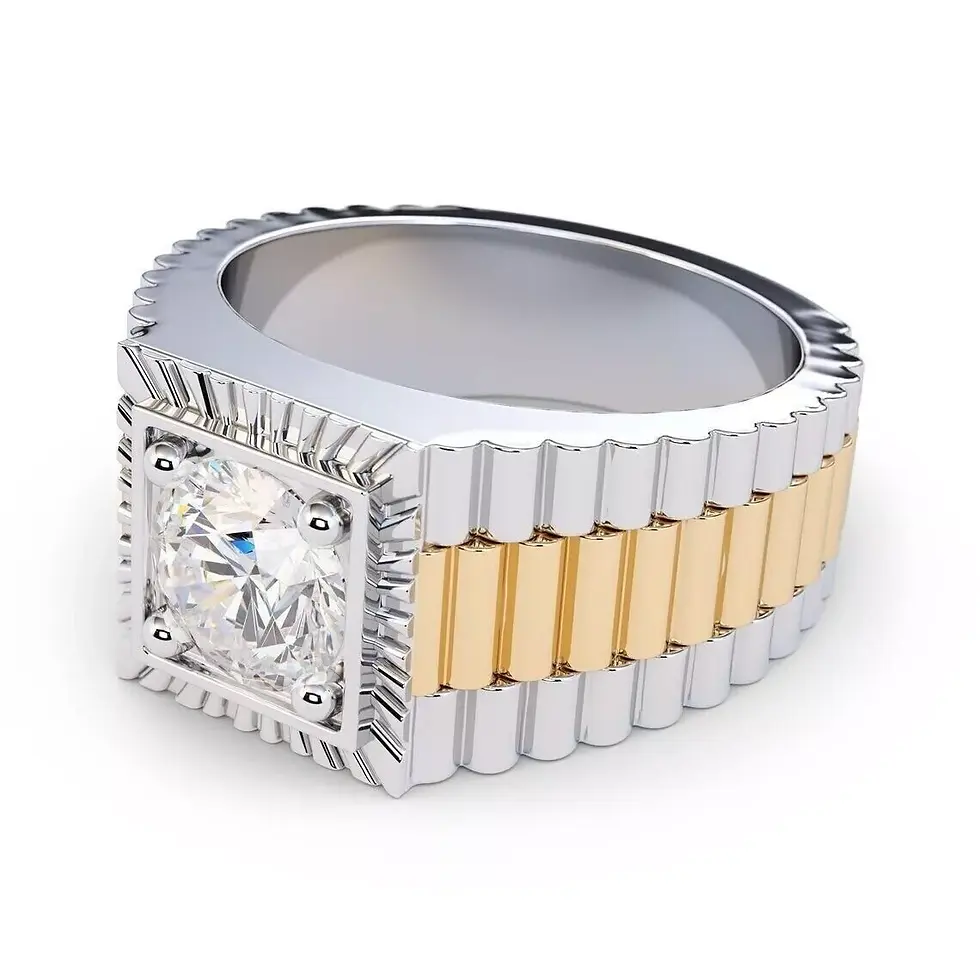 Thumbnail: 14k Two-Tone Gold Plated Men's 2.00CT Round Cut Moissanite Rolex Engagement Ring