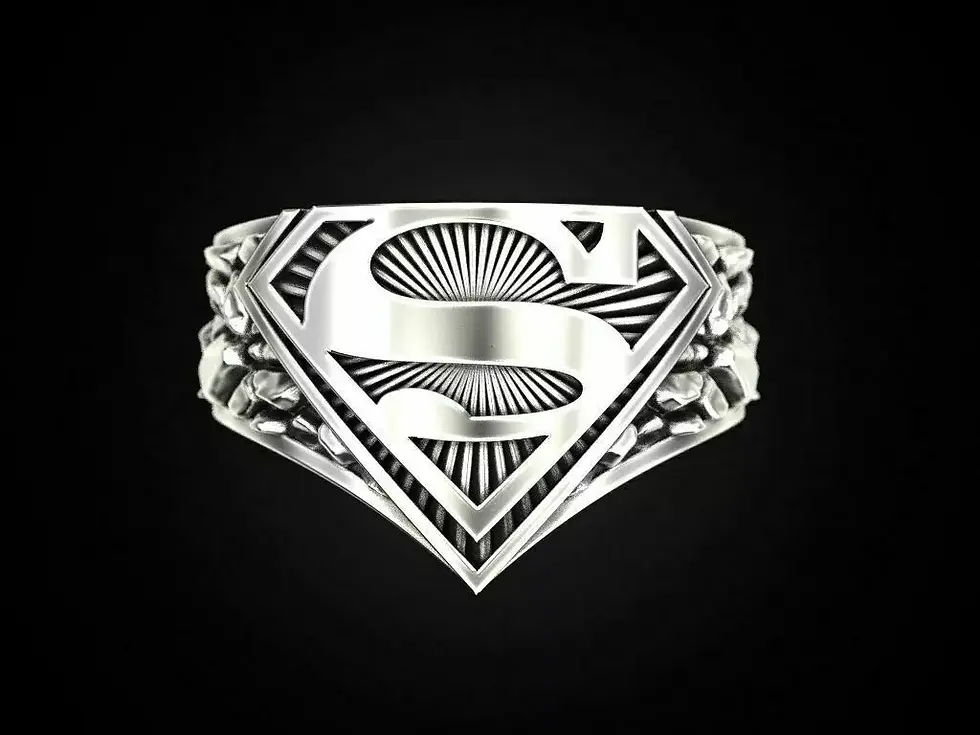Thumbnail: Men's Biker Superman Ring Oxidized In Sterling Silver S925