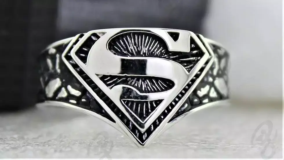 Thumbnail: Men's Biker Superman Ring Oxidized In Sterling Silver S925