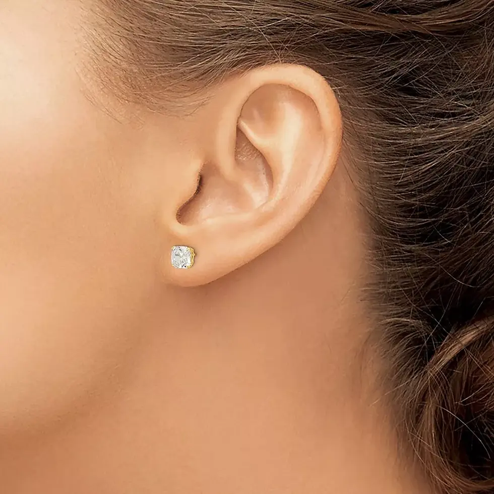 Thumbnail: 14k Yellow Gold Polished Cubic Zirconia Stud Earrings 1.01gm L-6mm, W-6mm