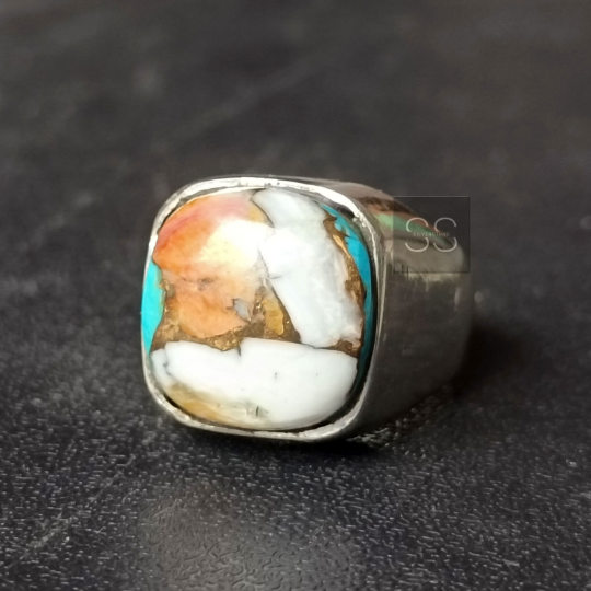 Oyster Turquoise Cushion Ring