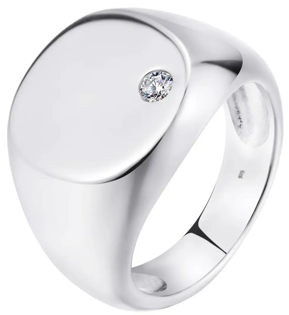 Thumbnail: Signet Ring , Men's Unisex Sterling Silver Signet Ring with Cubic Zirconia