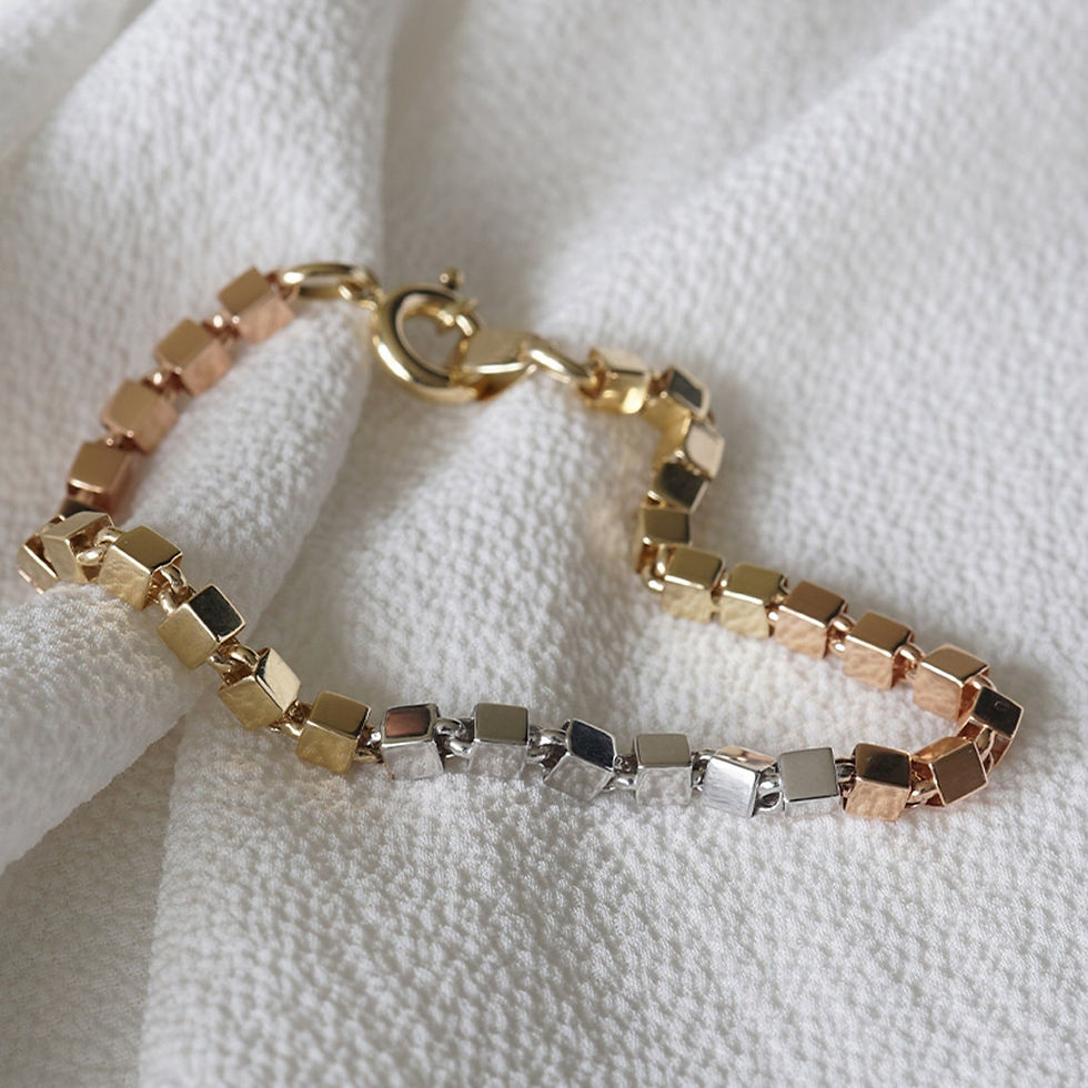 Thumbnail: 14K Gold Multi Cube Beaded Chain Bracelet, Cubic Design Chain Bracelet