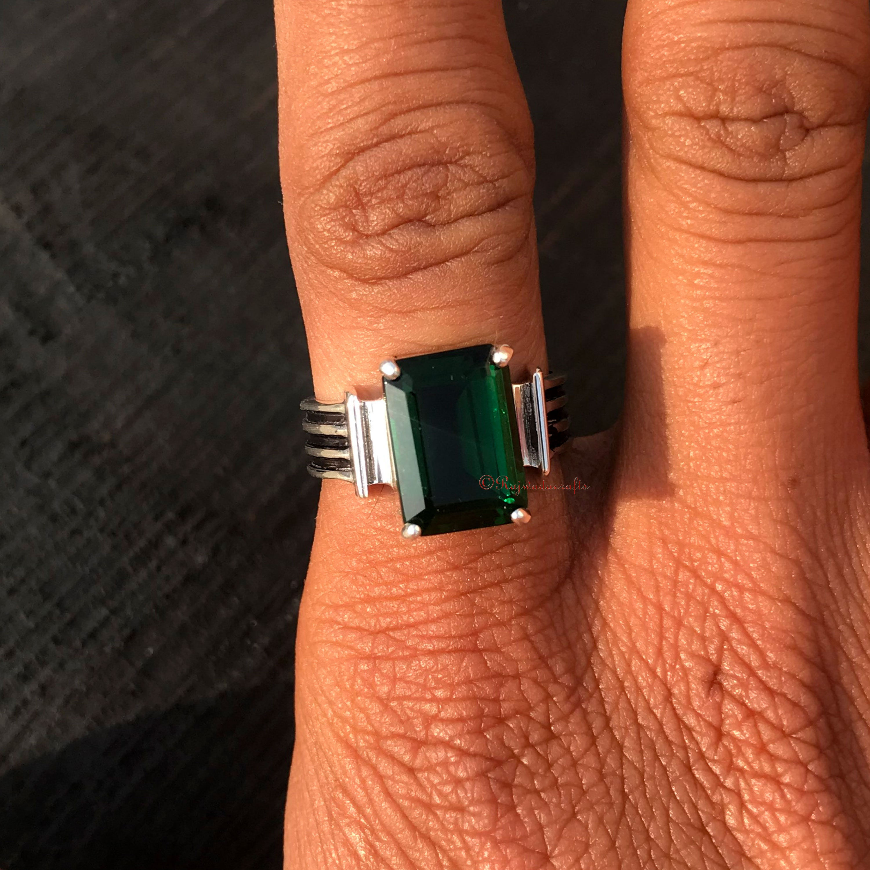 Emerald Ring, Emerald Quartz Ring, May Birthstone, Mens Signet Ring, 925 K