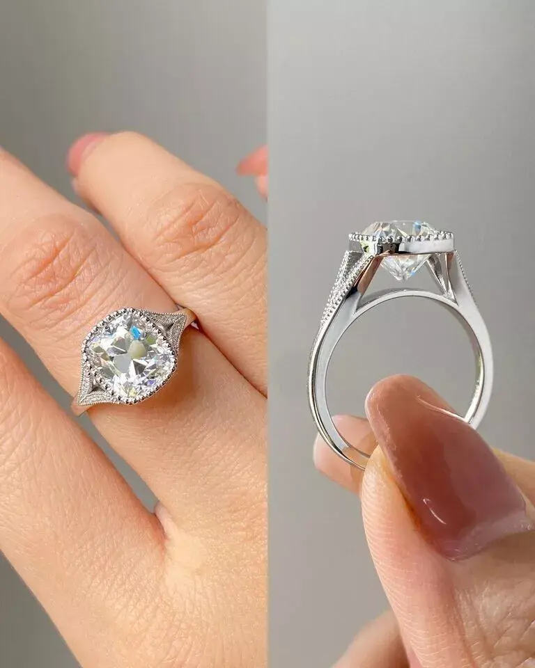 Thumbnail: Cushion Cut 3.20Ct Real Moissanite Wedding Ring Solid 925 Silver
