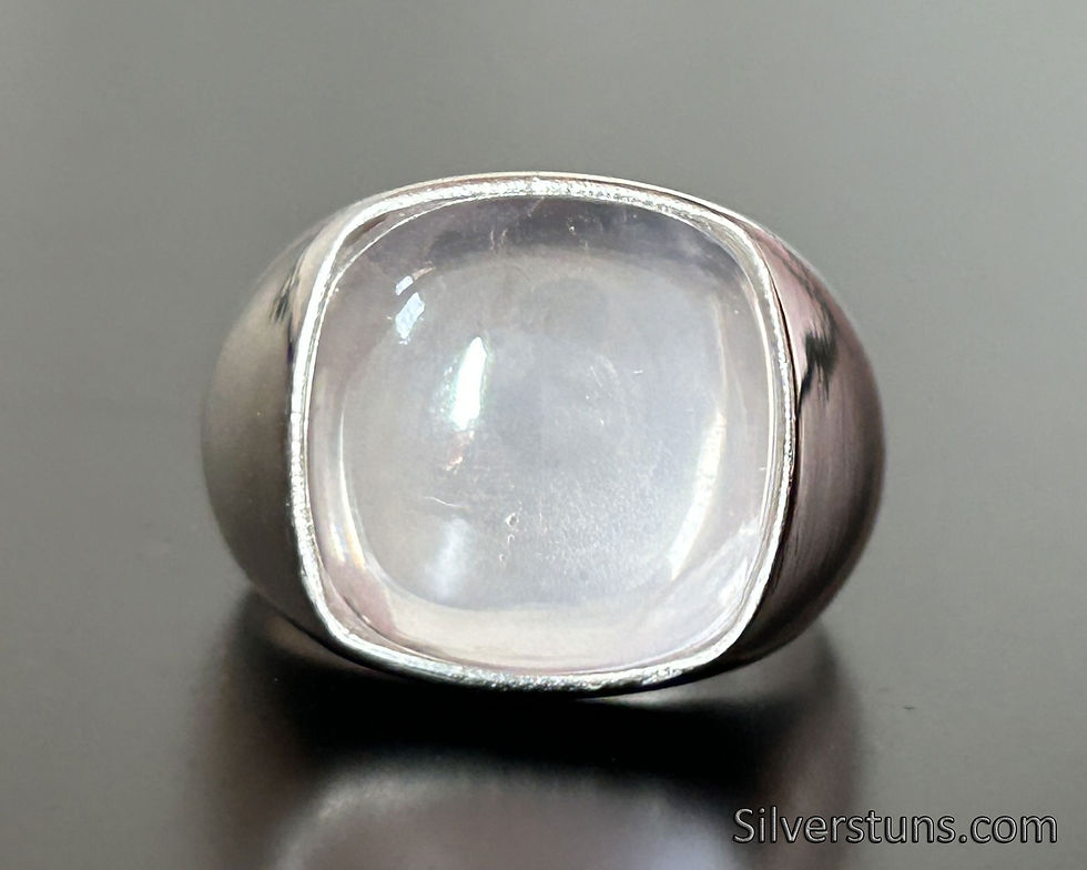 Thumbnail: Rose Quartz Signet Ring 15mm Cushion Shape 925 Sterling Silver Ring