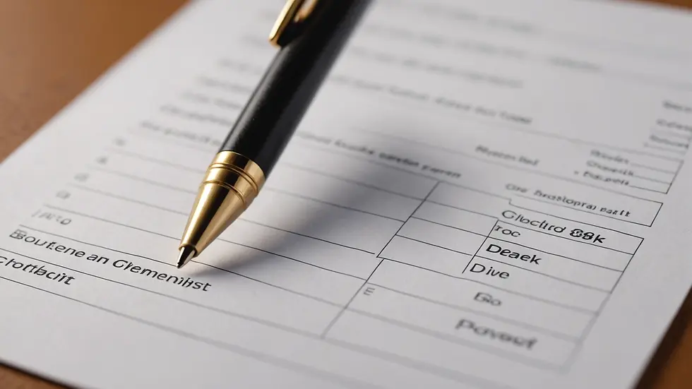 Close-up view of a pen poised over a checklist