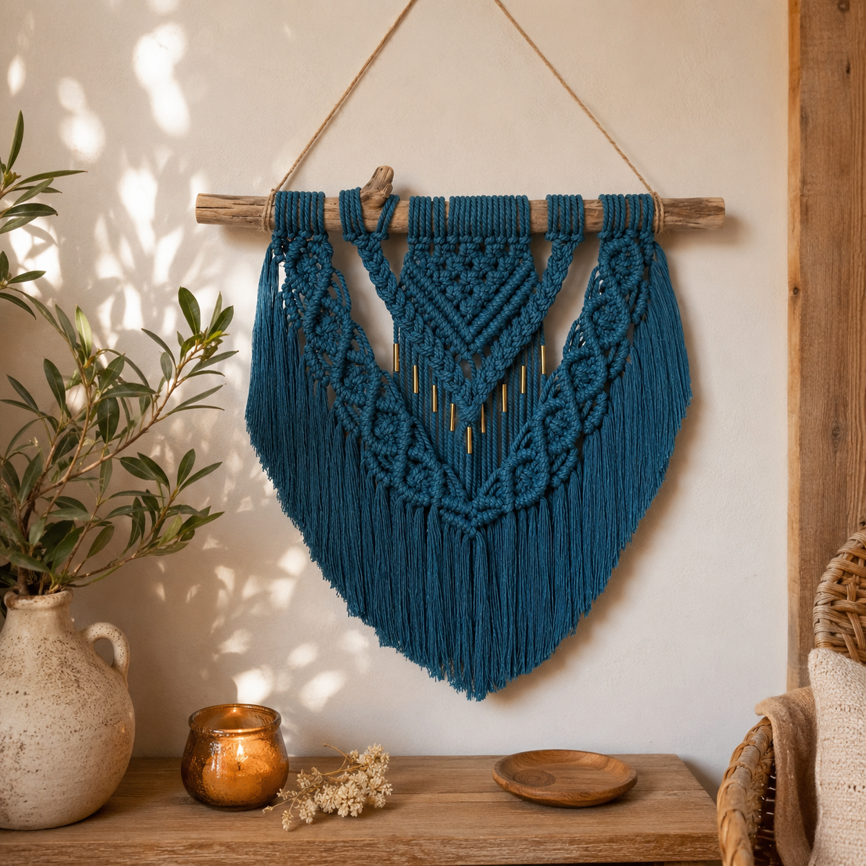 Tenture murale bohème en macramé | 35 x 35 cm