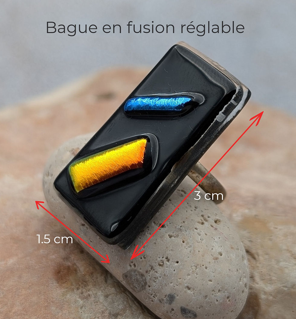 Thumbnail: Dimension Bague Fusion  noire dichroïde bleu et cuivré