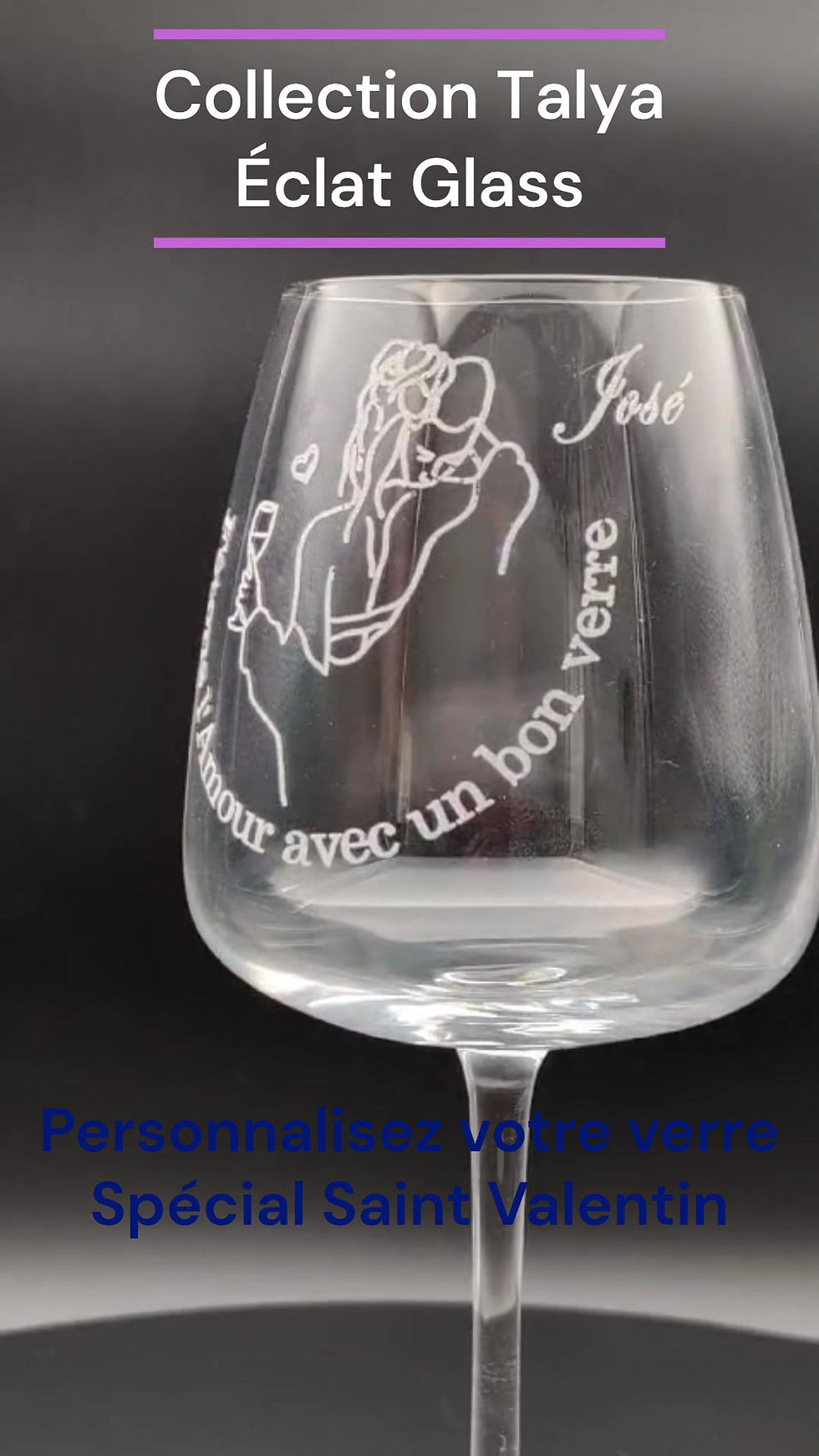 Miniaturbild: Vidéo verre à pied à personnaliser Saint Valentin dessin amoureux, message, CollectionTalya Éclat Glass