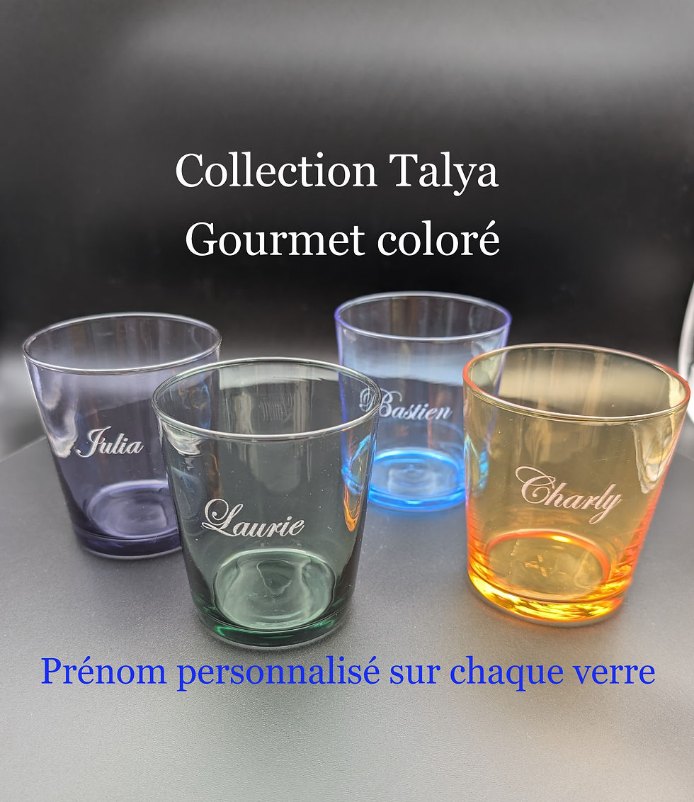 Miniatura: 4 verres de table de couleurs personnalisés à un prénom de la collection Talya Gourmet Table coloré