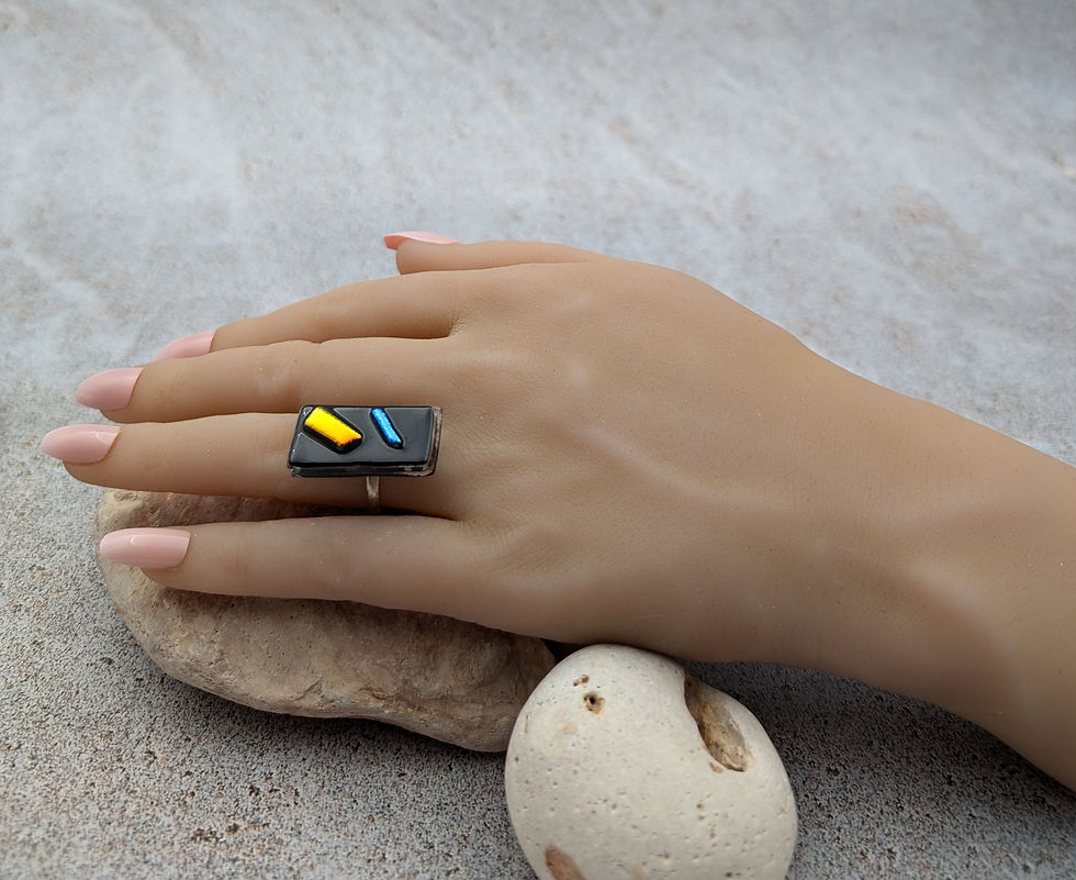 Miniature : Bague Fusion  noire dichroïde bleu et cuivré