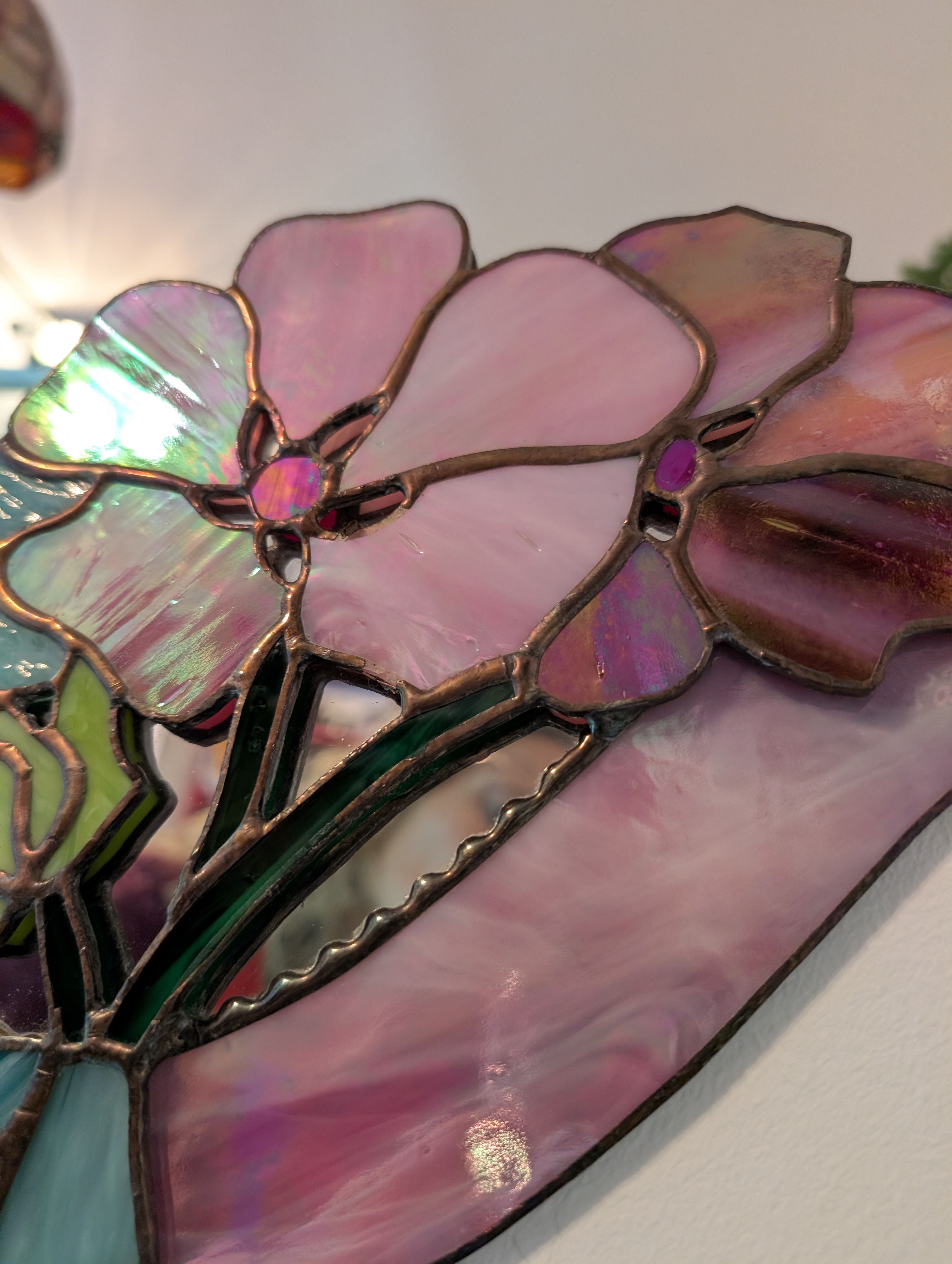 miroir floral rose avec bouquet 3 fleurs