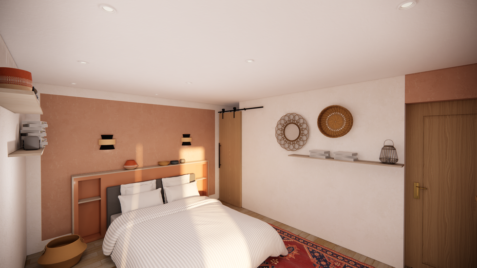 Chambre Marrakech, terracotta et blanc