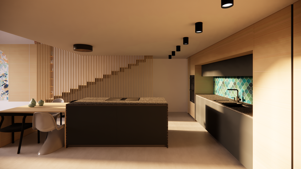 Cuisine scandinave, bois et noir