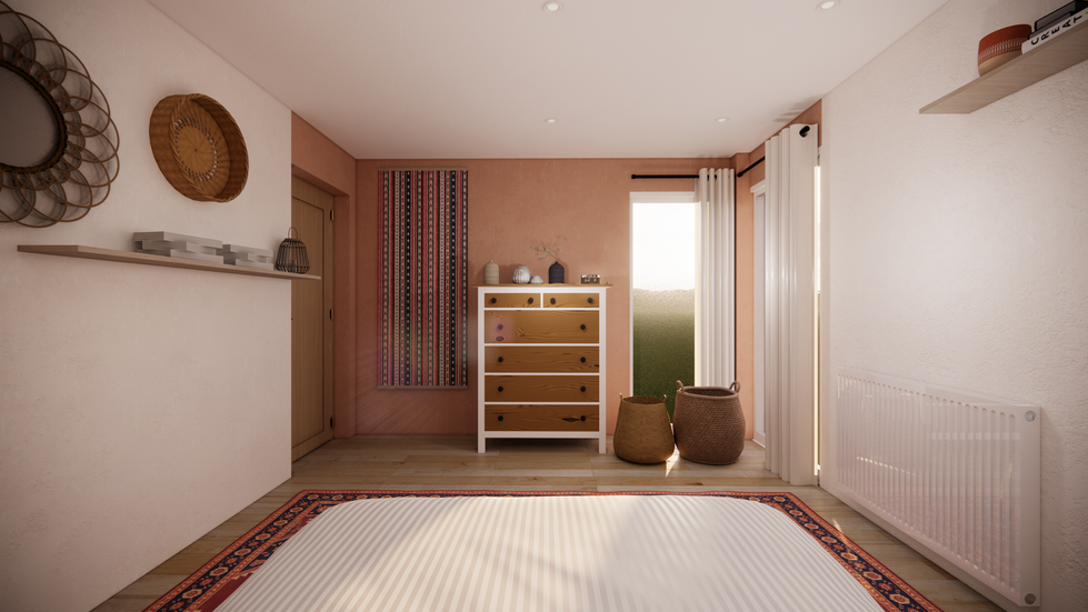 Chambre Marrakech, terracotta et blanc