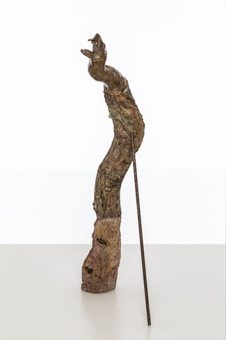 Totem III (Serpent ), 2019 Unfired clay, wax polish, oak tree branch, cement, pigment, li