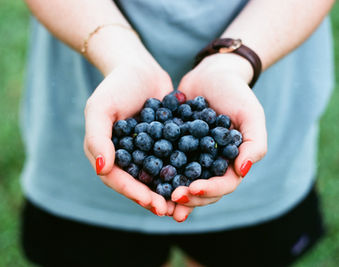 Handful of Freshly Picked Blueberries