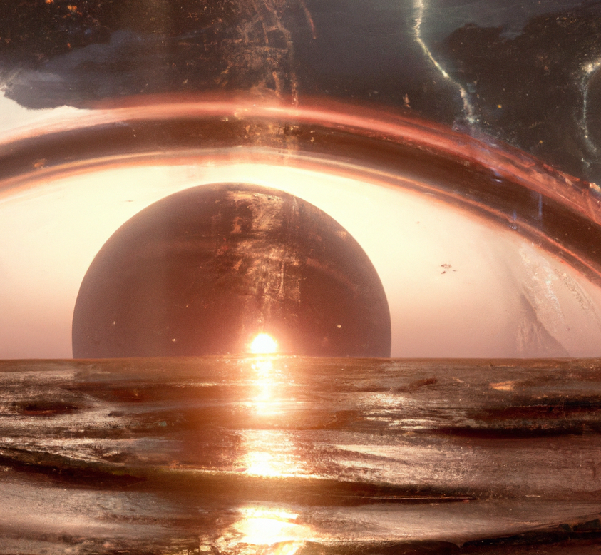 DALL·E 2022-11-25 18.22.00 - high detail 3D VR sun above the reflecting water of the sea, 