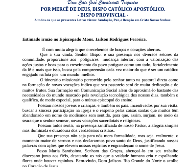 Carta de Boas-Vindas, Intercomunhão e Esperança: Dom Jailson é Acolhido com Honras por Igreja-Irmã no Rio Grande do Norte