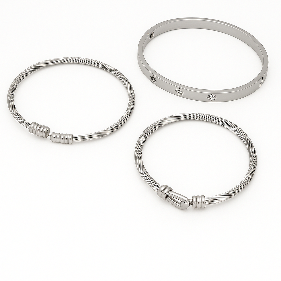 Thumbnail: "Stellar Steel Trio – Textured Cable & Starburst Bangle Set"