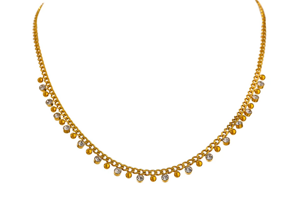 Gold Chain Necklace with Crystal Drops