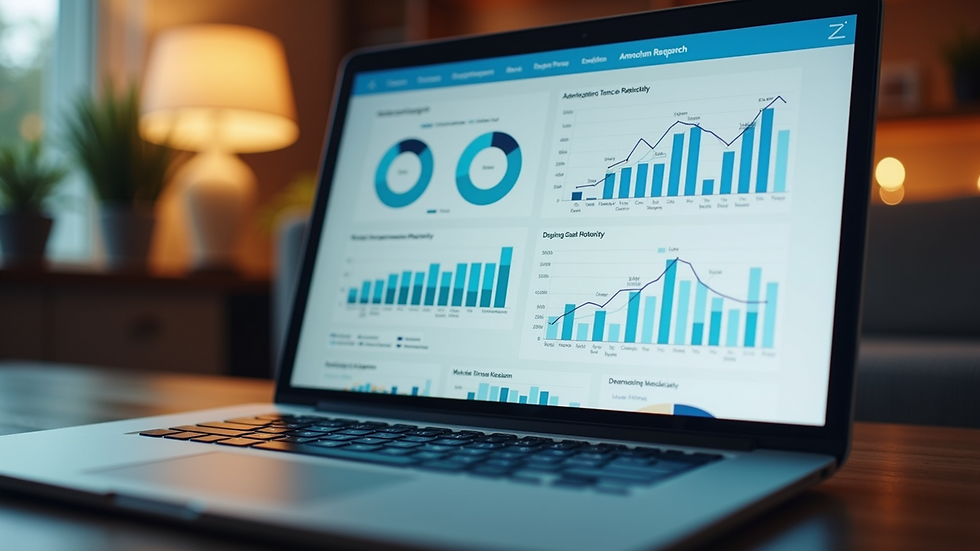 Close-up view of a laptop screen displaying market research analytics