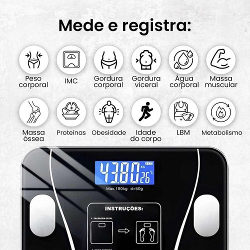 Miniatura: Balança Corporal Inteligente Bluetooth Profissional – Até 180kg com App