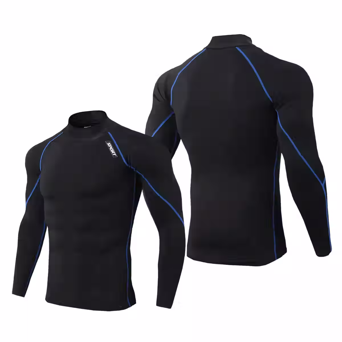 Camiseta de Compressão Masculina de Manga Longa com Gola Alta