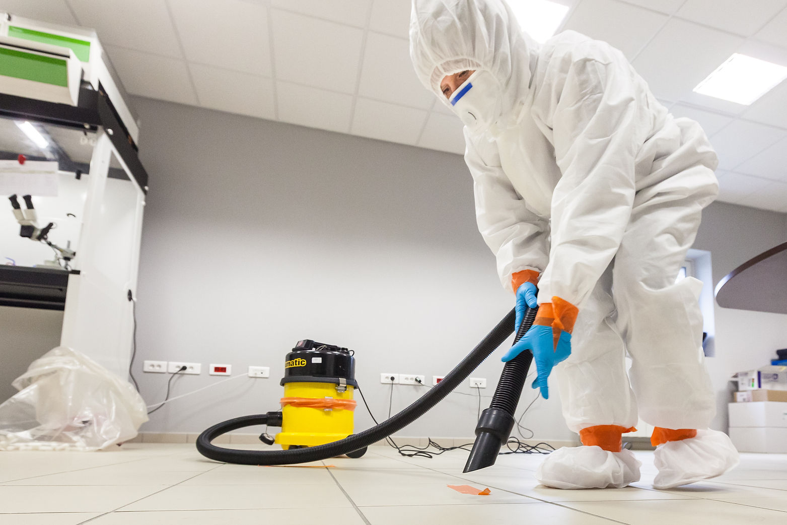 Decontamination of a room after an incident. Practical exercises during a training session