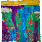 Garden Shore. Hand dyed Contemporary Textile Art using Sari Silk with hand and machine stitch.
