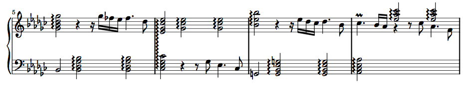 J.S. Bach, Prelude in E-flat minor BWV 853, bars 5 – 8