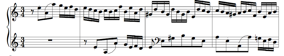 J.S. Bach, Prelude from Suite in A minor BWV 807, bars 1 – 4