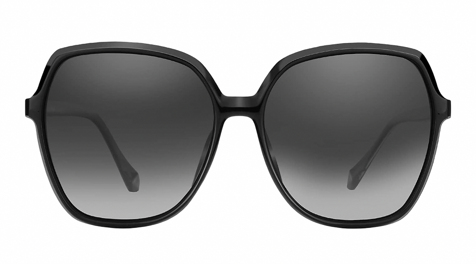 Black oversized square sunglasses with dark gradient lenses on a white background.