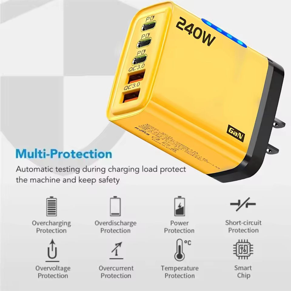 Miniatura: 240W GaN 5 in 1 Fast Charging Phone Charger USB C Charger Power Adapter Type C E