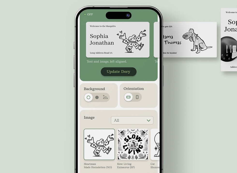 Dory’s free app allows for templates, images and multiple text options for Dory Signs. Pairing is an exceptionally smooth experience. 