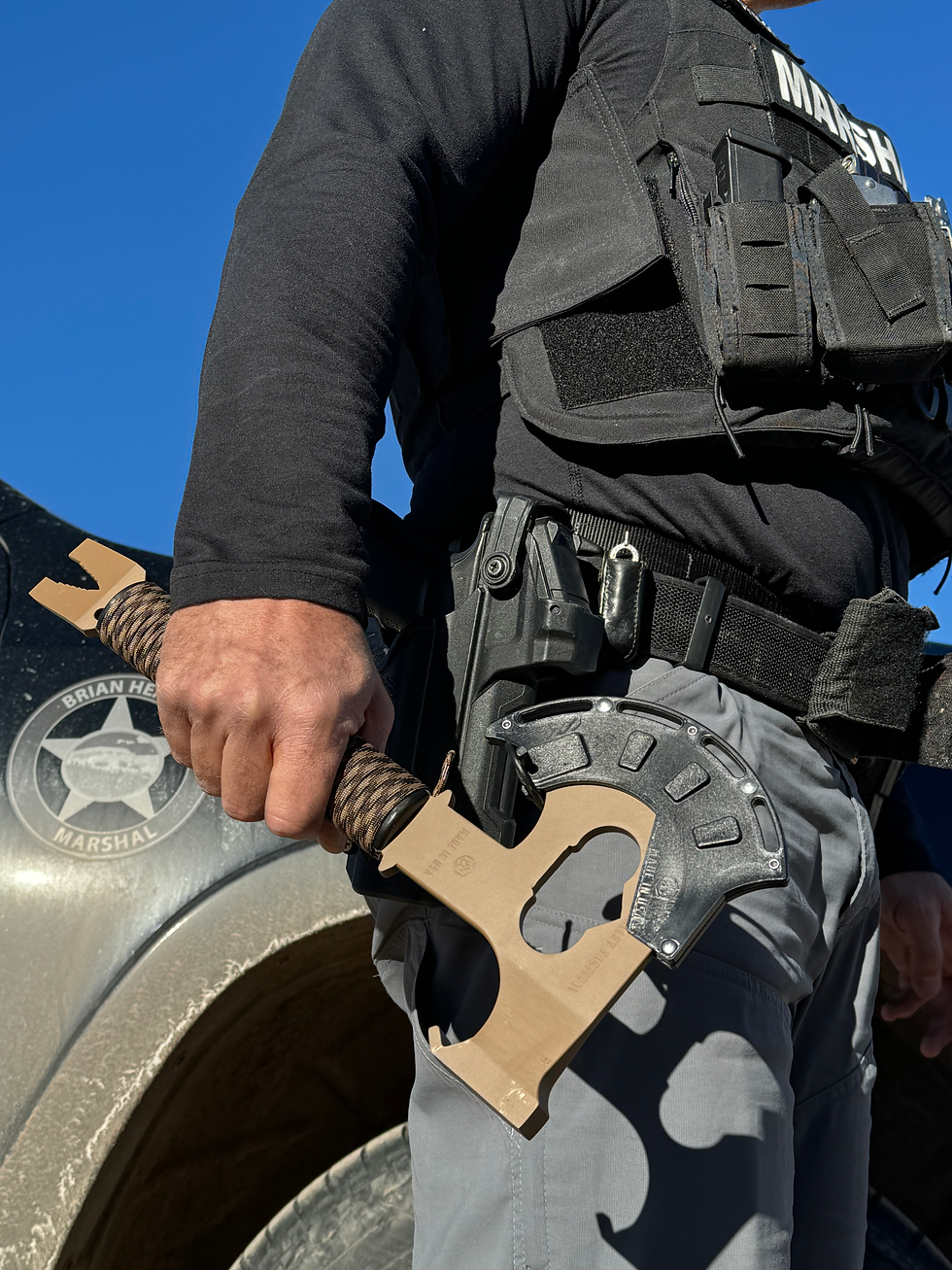 Thumbnail: Firefighter holding the BV-TAC 8 tactical axe