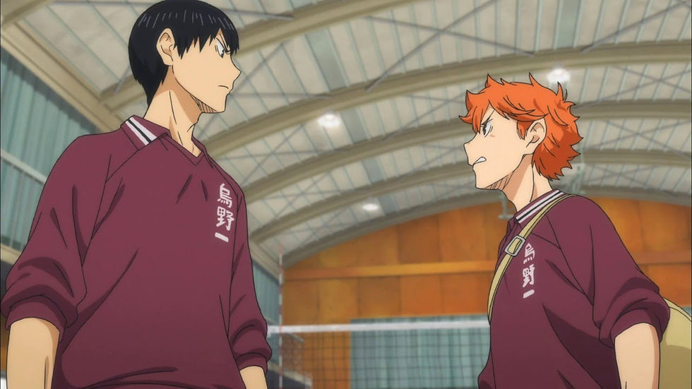 Tobio and Shoyo confront each other when they reunite in high school. (Production I.G)