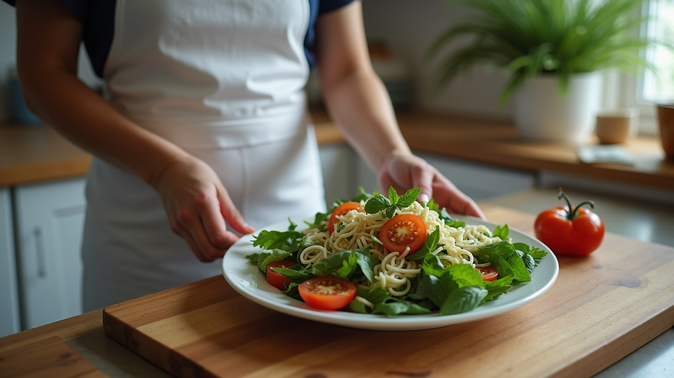 High angle view of a postpartum doula preparing a healthy meal in a kitchen
