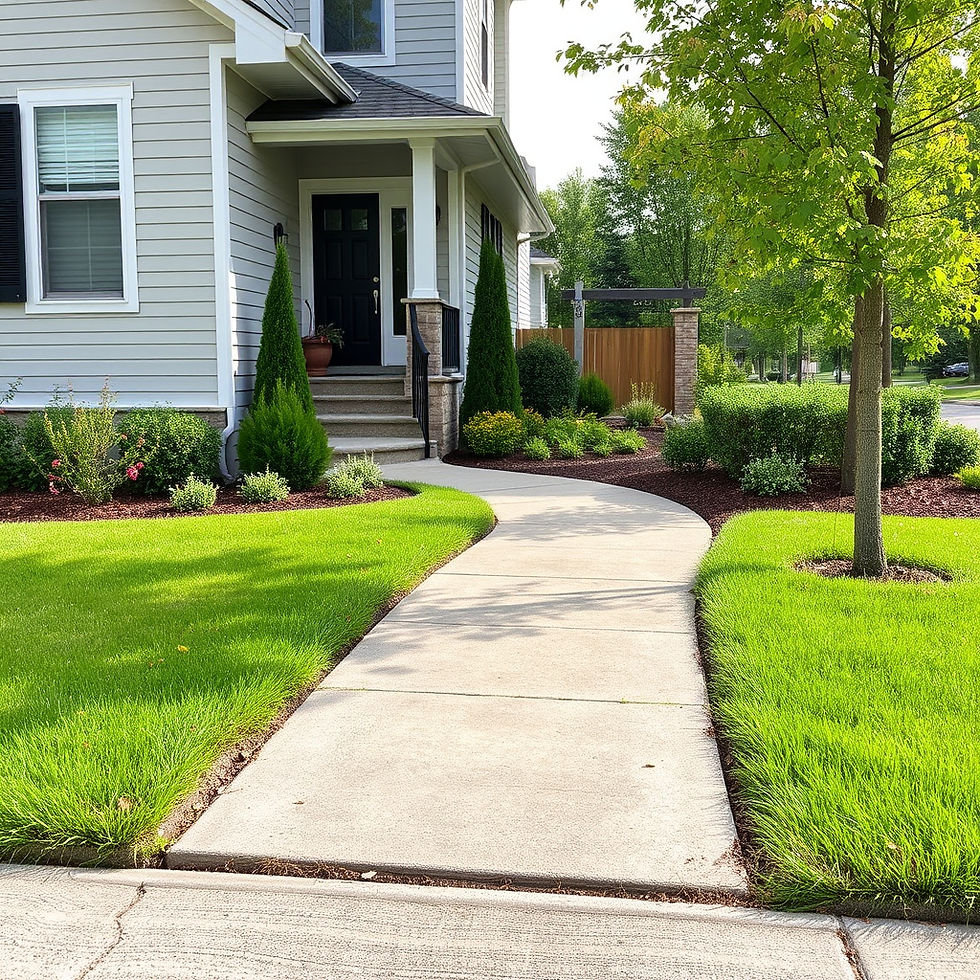 Residential front yard sidewalk that is edged cut grass.jpg