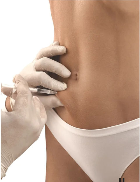 Gloved hand checking abdomen fat