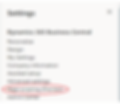 Settings menu in Dynamics 365 Business Central, listing options like Personalize, Design, and the circled "Page scripting (Preview)".