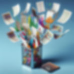 Colorful Consumer Good charts and spreadsheets burst from a metal trash bin against a blue background, creating a dynamic, chaotic scene.